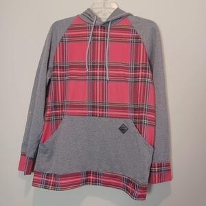 Simply Southern Hoodie Medium Red Plaid And‎ Grey Top Sweat Shirt Comfort